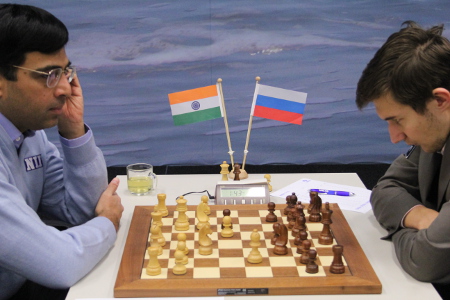 Anand,  vs. Karjakin, Day 10, 2013 Tata Steel Chess Tournament, Photo Courtesy Official Website www.tatasteelchess.com