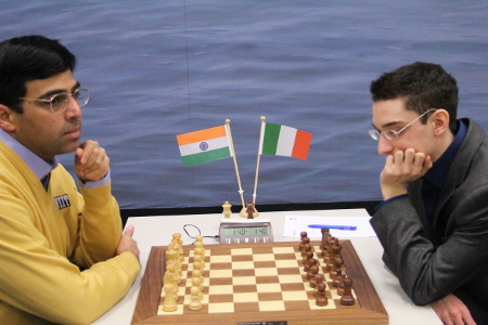 Anand vs. Caruana, Day 3, 2013 Tata Steel Chess Tournament, Photo Courtesy Official Website www.tatasteelchess.com