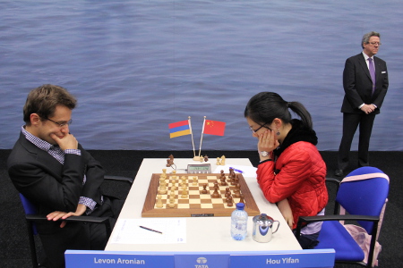 Aronian vs. Hou Yifan, Day 8, 2013 Tata Steel Chess Tournament, Photo Courtesy Official Website www.tatasteelchess.com