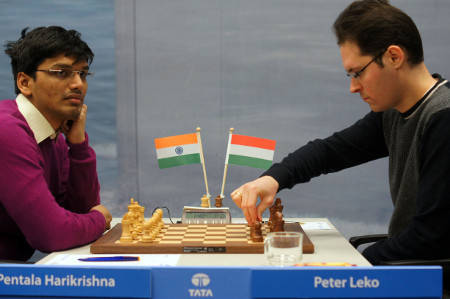 Harikrishna vs. Leko, Day 8, 2013 Tata Steel Chess Tournament, Photo Courtesy Official Website www.tatasteelchess.com