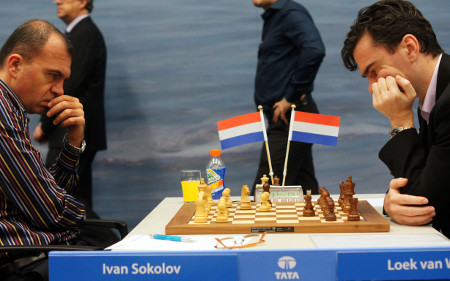 Ivan Sokolov vs. Loek van Wely, Day 9, 2013 Tata Steel Chess Tournament, Photo Courtesy Official Website www.tatasteelchess.com